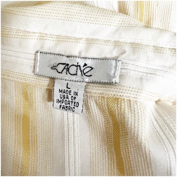 Cache Vintage Y2K Zipper Front Shirt Metallic Stripe Size Large Yellow White - Picture 12 of 14